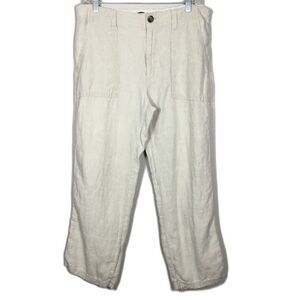 100% linen cream wide leg pants beach hippie waist 33” inner leg 25” size S